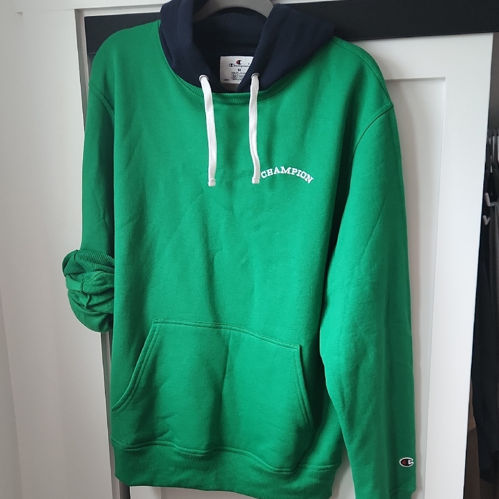 Champion Green Sweatshirt Hoodie with White Drawstrings
